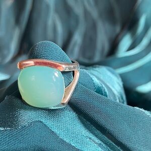 Unique Modern Sterling Silver Ring with Aqua Chalcedon